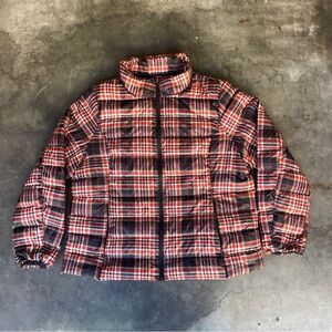 Eddie Bauer Puffer Jacket Women's 2XL Red Plaid Goose Down Filled Full Zip